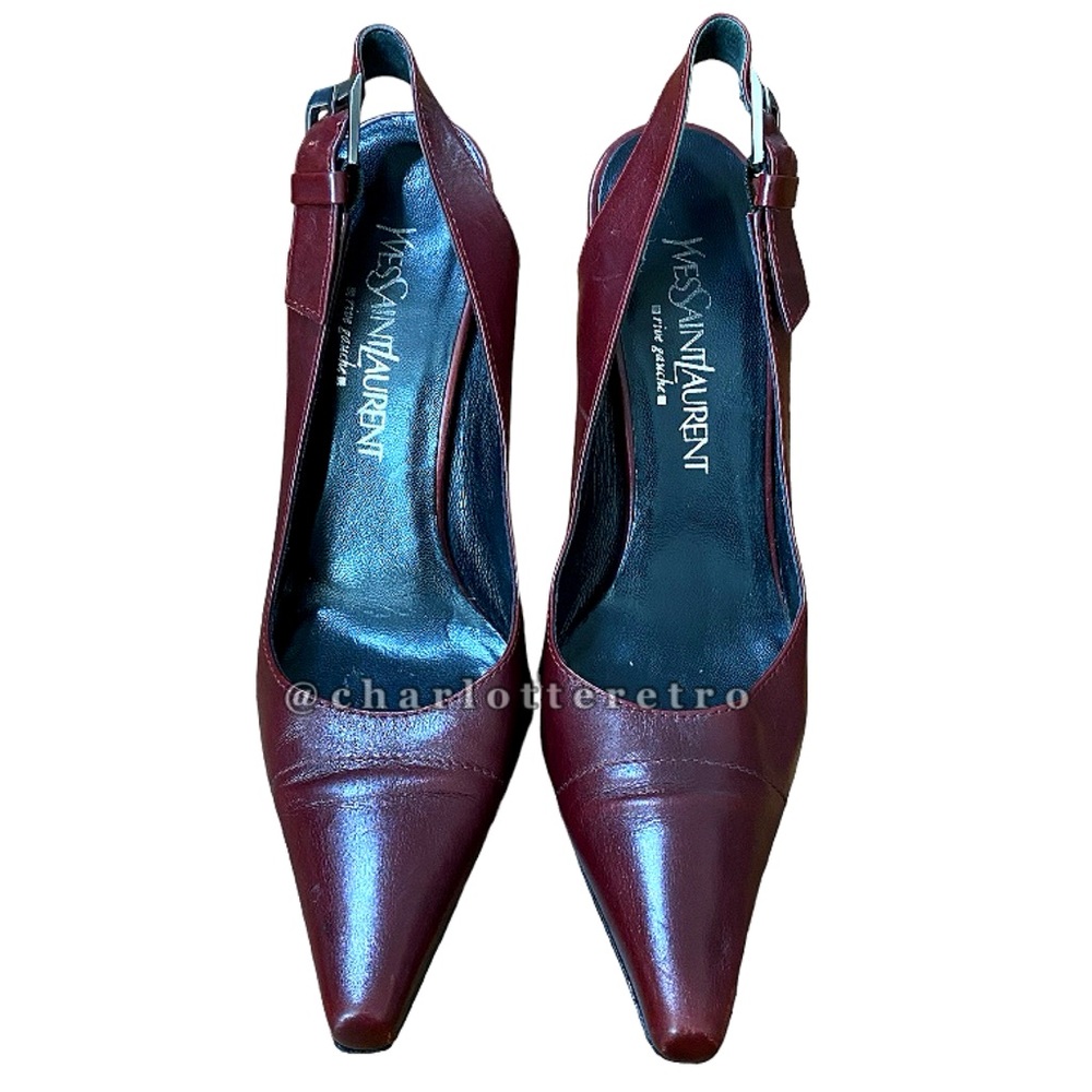 YSL Rive Gauche • Oxblood Leather Point Slingbacks